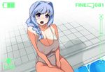  bad_id bad_pixiv_id blue_hair blush braid breasts cleavage covered_nipples hair_intakes huge_breasts kanon mature minase_akiko one-piece_swimsuit pool purple_eyes recording rkrk solo swimsuit viewfinder water 
