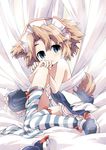  animal_ears blue_eyes brown_hair dog_tail dress dress_pull flat_chest ham_(points) maid maid_headdress original panties shoes short_hair single_shoe sock_pull solo striped striped_legwear striped_panties tail thighhighs underwear undressing 