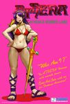  athena_(series) bikini blue_eyes breasts daichan_mona derivative_work english engrish large_breasts long_hair princess_athena purple_hair ranguage red_bikini sandals shield snk solo swimsuit sword weapon 