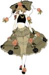  bow brown_hair checkered flower hair_bow jewelry kinako_(marubotan) lace male_focus midriff miniskirt necklace original otoko_no_ko short_hair skirt solo transparent yume_tsukai_(character) 