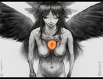  aouji breasts hair_ribbon long_hair medium_breasts nude reiuji_utsuho ribbon solo touhou wings 