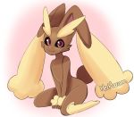  1girl animal_ears artist_name between_legs black_sclera blush bunny_ears bunny_tail closed_mouth creatures_(company) female full_body furry game_freak gen_4_pokemon hand_between_legs hands_together happy looking_at_viewer lopunny mezmaroon nintendo no_humans pink_background pink_eyes pokemon pokemon_(creature) signature simple_background sitting smile solo tail v_arms wariza 