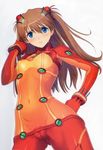  absurdres blue_eyes blush brown_hair cameltoe evangelion:_2.0_you_can_(not)_advance female gradient gradient_background hand_on_hip highres hips long_hair neon_genesis_evangelion plugsuit rebuild_of_evangelion shikinami_asuka_langley solo soryu_asuka_langley souryuu_asuka_langley taka_tony tanaka_takayuki test_plugsuit white_background 