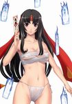  absurdres bandages bare_shoulders black_hair blue_eyes breasts collarbone eiwa fundoshi headband highres japanese_clothes large_breasts long_hair navel ofuda queen's_blade sarashi smile solo tomoe 