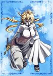  bleach blonde_hair breasts dark_skin green_eyes haruyoshi large_breasts long_hair midriff solo sword tier_harribel underboob weapon 