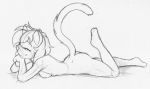  2011 amy_(jay_naylor) anthro breasts butt conditional_dnp domestic_cat felid feline felis female fur guide_lines hair jay_naylor lying mammal nude on_front sketch smile solo traditional_media_(artwork) 