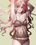  armpits breasts camisole cleavage collarbone fate/stay_night fate_(series) furikawa_arika green_eyes hair_ribbon lingerie long_hair medium_breasts panties pink_hair ribbon solo toosaka_rin two_side_up underwear underwear_only 