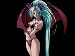  1girl aqua_hair armlet bikini bracelet breasts cyan_hair delta delta_(words_worth) demon_girl game_cg jewelry long_hair medium_breasts nail_polish necklace red_eyes solo standing succubus swimsuit wings words_worth 