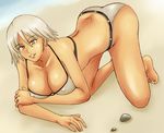  1girl ass beach bikini breasts christie christie_(doa) cleavage cross_eyed dead_or_alive large_breasts momo_765 rirakukan smile solo swimsuit tecmo white_hair yellow_eyes 