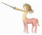  blush_stickers centaur child flat_chest loli monster_girl navel pointy_ears smile sword tsukushi_akihito weapon 
