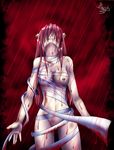  artist_request bandages blood breasts elfen_lied horns large_breasts long_hair lucy nipples pink_hair rain raining_blood solo 