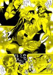  1girl breast_envy breasts comic fang gloves groping kittan kiyal medium_breasts open_clothes open_shirt scar shirt tengen_toppa_gurren_lagann translated yellow 