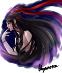  bayonetta bayonetta_(character) black_hair earrings glasses gloves hair_bun jewelry long_hair mole red_ribbon ribbon suzuki_hakkueiji very_long_hair 