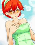  bad_id bad_pixiv_id bare_shoulders blush hinata_natsumi impossible_towel keroro_gunsou maru_kyuu naked_towel orange_eyes orange_hair short_hair solo towel wet 