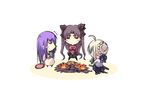  artoria_pendragon_(all) blush_stickers chibi cigarette fate/stay_night fate_(series) fire matou_sakura multiple_girls no_nose pantyhose saber satomi smoking toosaka_rin 