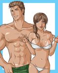  1girl akemi_(wkd4496cxc) bikini blue_eyes brother_and_sister brown_hair chris_redfield claire_redfield couple hetero ponytail resident_evil siblings smile swimsuit tan tongue undressing white_bikini white_swimsuit 