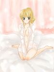  bed blonde_hair maekawa_suu naked_shirt open_clothes open_shirt ponytail shirt solo umineko_no_naku_koro_ni ushiromiya_jessica 