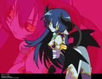  ass astaroth_(shinrabanshou) bat_wings black_sclera blue_hair blue_skin demon_girl demon_tail earrings heart heart_earrings horns jewelry long_hair pointy_ears shinrabanshou solo tail wings yellow_eyes zoom_layer 