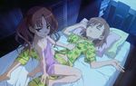  2girls absurdres bed duplicate female flat_chest hataike_hiroyuki highres indoors misaka_mikoto multiple_girls panties saliva shirai_kuroko to_aru_kagaku_no_railgun to_aru_majutsu_no_index twintails yuri 