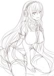  akino_subaru breasts covered_nipples greyscale kneeling large_breasts long_hair megurine_luka monochrome sketch solo thighhighs very_long_hair vocaloid 