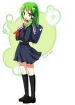  alternate_costume crepe eating food gochou_(atemonai_heya) green_eyes green_hair highres kochiya_sanae school_uniform serafuku solo touhou 