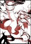  ass bad_id bad_pixiv_id blush fang flandre_scarlet foreshortening hands hat laevatein legs monochrome smile solo touhou uousa-ou 