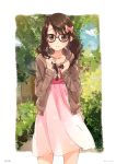  1girl blush braid brown_eyes brown_hair freckles glasses hair_ornament highres hood hooded_jacket idolmaster idolmaster_cinderella_girls jacket looking_at_viewer okuyama_saori smile twin_braids 