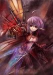  artemisia_(pixiv_fantasia) breasts cleavage edobox elf large_breasts pixiv_fantasia pixiv_fantasia_2 pointy_ears purple_hair red_eyes solo sword weapon 