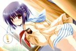  1girl absurdres alpha_(yukai_na_nakamatachi) ass blurry braid dutch_angle highres huge_filesize oone_touka panties purple_hair red_eyes school_uniform sharin_no_kuni_himawari_no_shoujo short_hair solo striped striped_panties underwear 