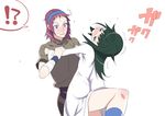  1girl ass bad_id bad_pixiv_id bandages blue_eyes blush breasts couple dress frottage green_hair hetero medium_breasts mono purple_hair shadow_of_the_colossus short_hair tensugi_takashi wander 