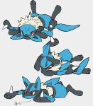  ambiguous_gender anthro canine grey_background hmdmy japanese_text lucario lying mammal multiple_angles nintendo on_back on_front pok&eacute;mon pok&eacute;mon_(species) red_eyes simple_background solo text translated video_games 