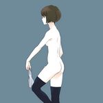  ass bad_id bad_pixiv_id black_hair breasts copyright_request medium_breasts nude profile rui_(veranda) short_hair simple_background solo thighhighs undressing 