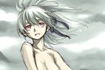  darker_than_black nude purple_eyes satou_atsuki silver_hair sketch solo tears upper_body wind yin 