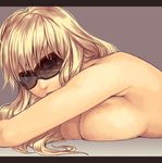 blonde_hair breast_press breasts large_breasts long_hair lying mustard_seeds on_stomach original solo sunglasses topless yuuji_(and) 