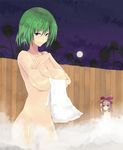  bow breast_envy breast_hold breasts covering full_moon green_hair huge_breasts karo kazami_yuuka medicine_melancholy moon multiple_girls night nude onsen shameimaru_aya short_hair steam touhou towel voyeurism when_you_see_it 