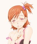  bad_id bad_pixiv_id blush brown_hair face finger_to_mouth futami_mami hair_bobbles hair_ornament hands idolmaster idolmaster_(classic) purple_eyes shushing smile solo tamaoki_benkyou 