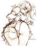 ass bent_over breasts copyright_request hands hisahiko looking_back lowres medium_breasts monochrome nipples panties shirt_lift sketch skirt skirt_lift solo underwear 