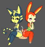  2017 animal_crossing ankha_(animal_crossing) anthro big_breasts bottomless breasts bunnie_(animal_crossing) butt clothed clothing cum cum_on_butt domestic_cat double_hot_dogging egyptian ejaculation erection felid feline felis female group group_sex hi_res hot_dogging humanoid_penis lagomorph lenafluffeena male male/female mammal nintendo nipples nude penis rabbit sex smile threesome video_games 