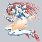  1girl ass commentary_request green_eyes gundam long_hair mecha_musume mori_chu solo v victory_gundam victory_gundam_hexa 