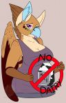  2019 anthro avian beak big_breasts bird breasts digital_media_(artwork) feathered_wings feathers female fur grumpy_griffin_creations_(artist) gryphon hi_res ill lactose_intolerence looking_at_viewer mazzy_techna reminder sad simple_background solo tongue warning wings 