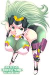  aschen_brodel bad_id bad_pixiv_id bodysuit breasts fingerless_gloves gauntlets gloves green_eyes green_hair kannagi_kaname large_breasts leaning_forward long_hair solo super_robot_wars super_robot_wars_og_saga_mugen_no_frontier 