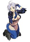  1girl angel_(kof) blue_eyes breasts cleavage fingerless_gloves gloves king_of_fighters large_breasts midriff navel snk tagme 