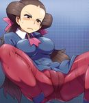  bad_id bad_pixiv_id blush brown_eyes brown_hair crotch_seam fat_mons gym_leader hair_pulled_back hun long_hair panties panties_under_pantyhose pantyhose pink_legwear pokemon pokemon_(game) pokemon_rse see-through solo spread_legs sweat thighband_pantyhose tsutsuji_(pokemon) twintails underwear 