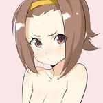 angry bad_id bad_pixiv_id brown_eyes brown_hair forehead frown hairband k-on! lowres poporon solo tainaka_ritsu topless 