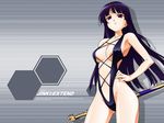  breasts jinki large_breasts long_hair purple_eyes purple_hair shiva_(jinki) slingshot_swimsuit swimsuit sword wallpaper weapon 