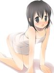  all_fours bad_id bad_pixiv_id black_eyes black_hair blush bottomless dress flat_chest no_panties original short_hair solo uya_(munyu) white_background 