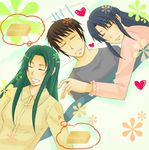  2girls asakura_ryouko cheese food heart kyon multiple_girls pajamas sleeping smoked_cheese suzumiya_haruhi_no_yuuutsu tsuruya 