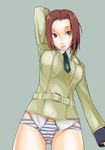  ashford_academy_uniform blue_eyes code_geass ghost-q kallen_stadtfeld no_pants panties red_hair school_uniform short_hair solo striped striped_panties underwear 