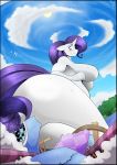  absurd_res accident anthro big_breasts big_butt blush breasts butt comic destruction equid female friendship_is_magic hi_res horn low-angle_view macro mammal my_little_pony nude rarity_(mlp) sky sweat unicorn vale-city 