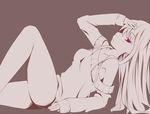  kuro_(be_ok) long_hair looking_at_viewer naked_sweater original pink_eyes simple_background sketch solo spot_color sweater 
